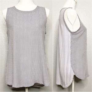 LOFT Blue and White Striped Mixed Media High Low Tank with Shirttail Hem Sz MP
